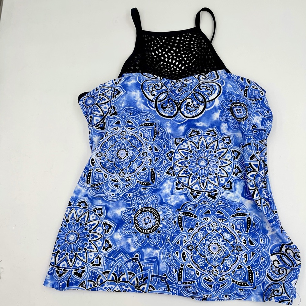 NWT- blue black lattice tankini top